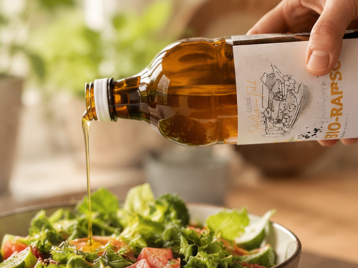 Bio-Rapsöl, Staller im Feld, nativ, kaltgepresst, zum kochen, für Salat